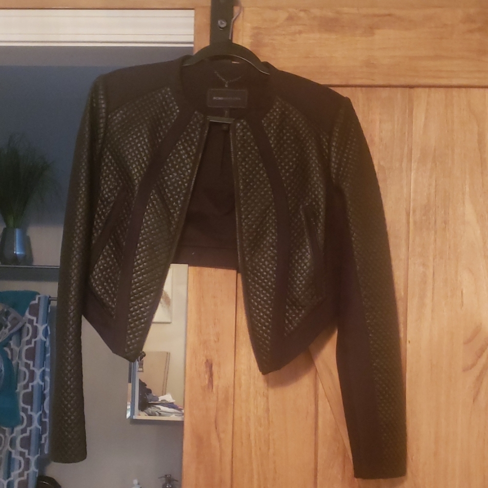 Bcbg crop leather/material jacket